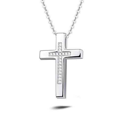 Damen Halskette mit Kreuz Christian Anhänger aus 925 Sterling Silber mit Zirconia - Verstellbar Kettenlänge: 40 + 5 cm von Carleen