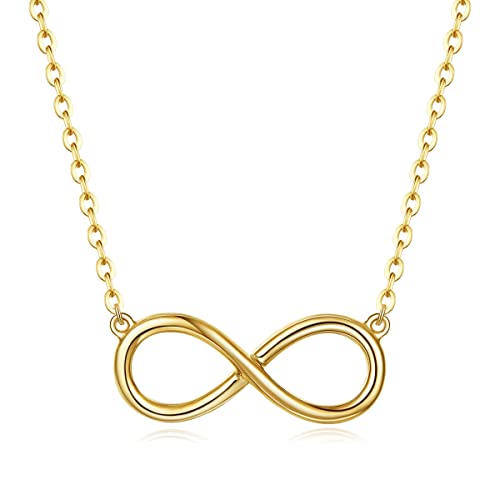 Carleen Damen Kette mit Infinity Anhänger aus Solide 14 Karat 585 Gold Minimalist Halskette Geschenk Schmuck für Damen Mädchen Kinder- Verstellbare Kettenlänge: 40 + 5 cm von Carleen