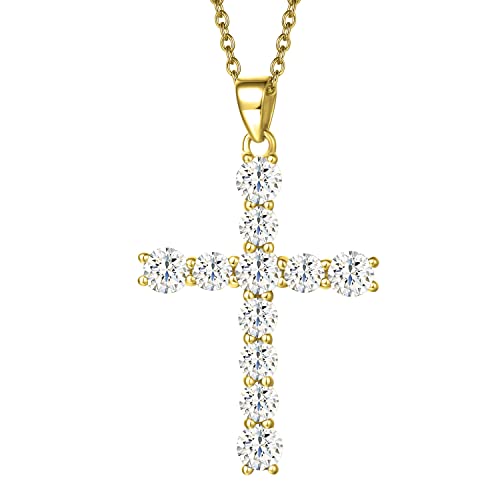 Damen Kette mit Kreuz Anhänger aus 925 Sterling Silber mit Zirconia, Christian Halskette Geschenk Schmuck für Damen Mädchen- Verstellbar Kettenlänge: 40 + 5 cm von Carleen