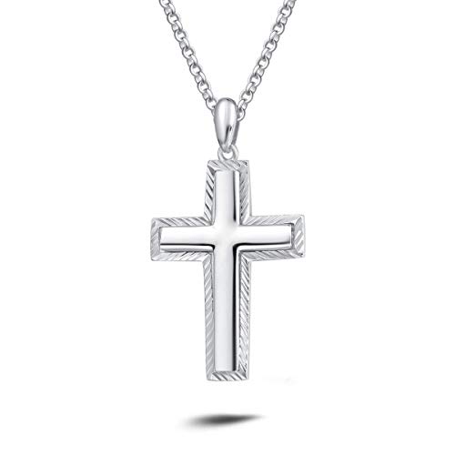 FANCIME Männer Kreuz Kette aus 925 Sterling Silber Weiß Vergoldet Hochglanz Poliert Kreuz Anhänger Halskette Schmuck für Herren Jungs Kinder - Kettenlänge: 60 cm von Carleen