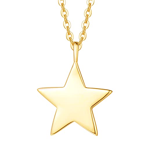 Solide 14 Karat 585 Gelb Gold Stern Anhänger Kette klein Basic Minimalist Halskette Echt Schmuck für Damen Mädchen mit Geschenk Box - Verstellbar Kettenlänge: 40 + 5 cm von Carleen