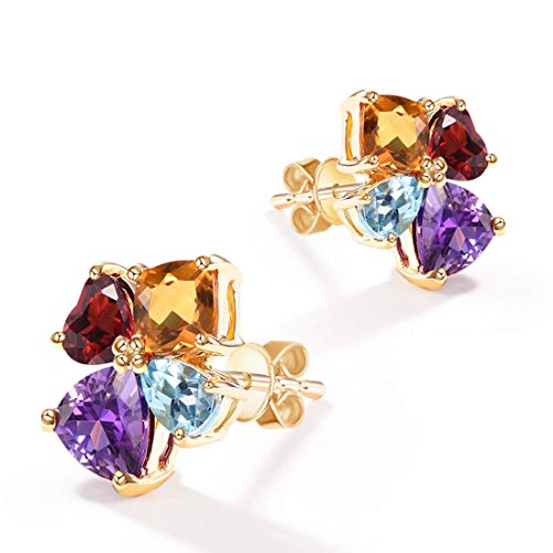 Solide 14 Karat 585 Gold Klein Ohrstecker Ohrringe Blümchen Blumen mit Natürlicher Edelstein Citrin Topas Amethyst Granat Schmuck für Damen Mädchen - Größe: 12 * 10 mm von Carleen