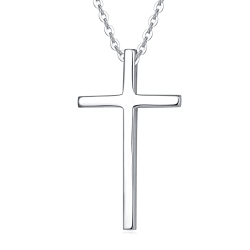 Solide 14 Karat 585 Weiß Gold Kreuz Christian Anhänger Kette Minimalist Halskette Schmuck für Damen Mädchen Baby Kinder mit Geschenk Box - Verstellbare Kettenlänge: 40 + 5 cm von Carleen