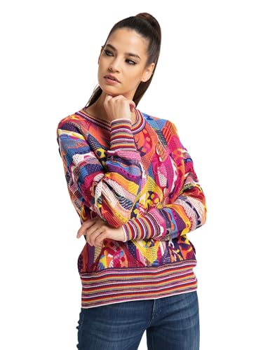 Carlo Colucci Damen Strickpullover mit Rundhalsausschnitt Cassiolari Weiß/Mehrfarbig L/40 von Carlo Colucci