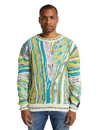 Carlo Colucci Jacquard Pullover Weiß/Grün S von Carlo Colucci