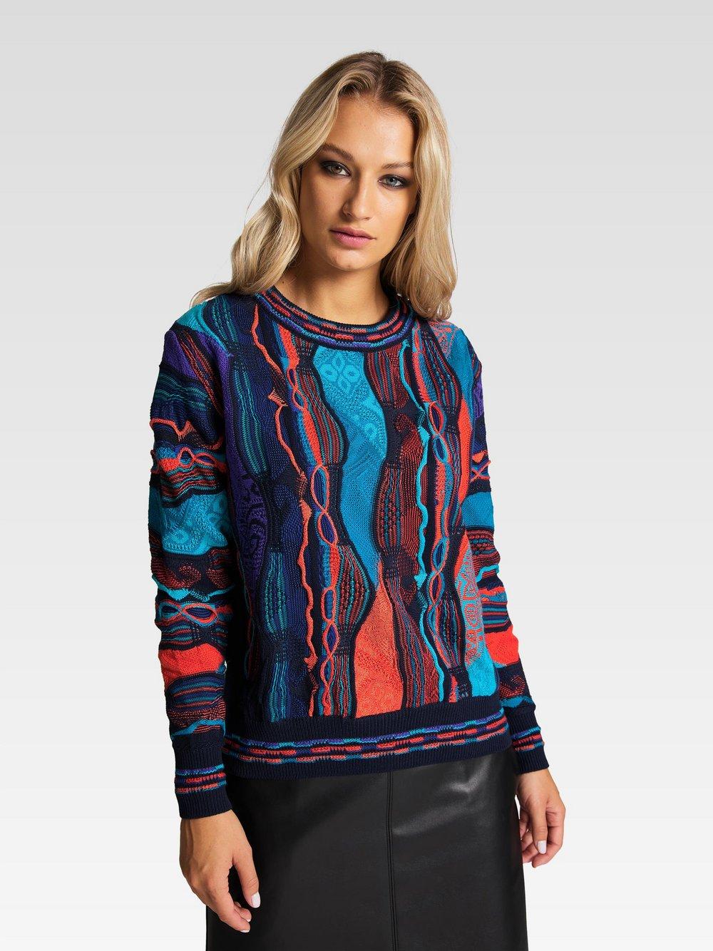 Carlo Colucci Strickpullover Damen Baumwolle Rundhals gestreift, blau von Carlo Colucci