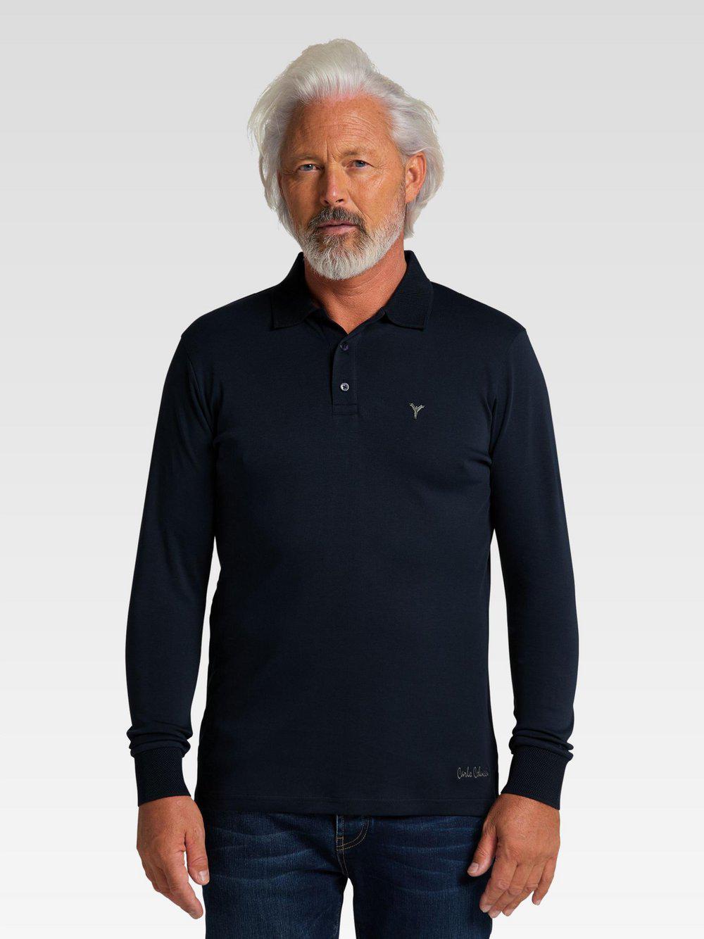 Carlo Colucci Langarm-Poloshirt Herren Baumwolle, blau von Carlo Colucci