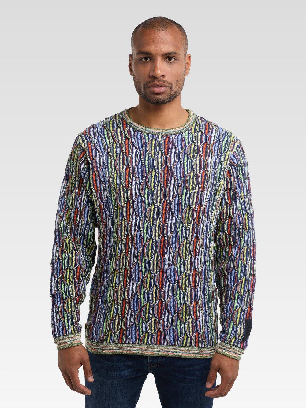 Carlo Colucci Strickpullover Herren Baumwolle Rundhals gemustert, gelb von Carlo Colucci