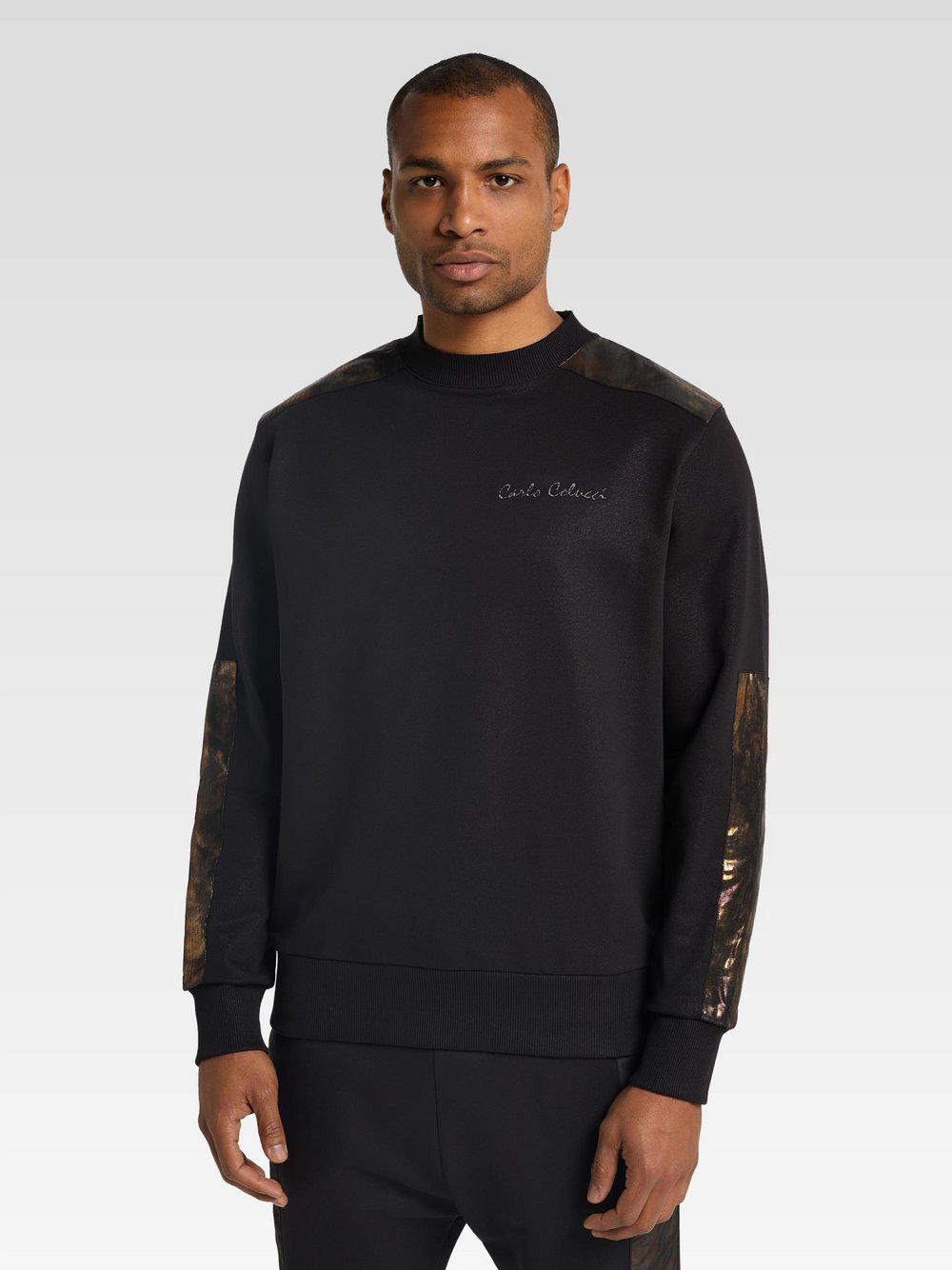 Carlo Colucci Sweatshirt Herren Baumwolle Rundhals bedruckt, schwarz von Carlo Colucci