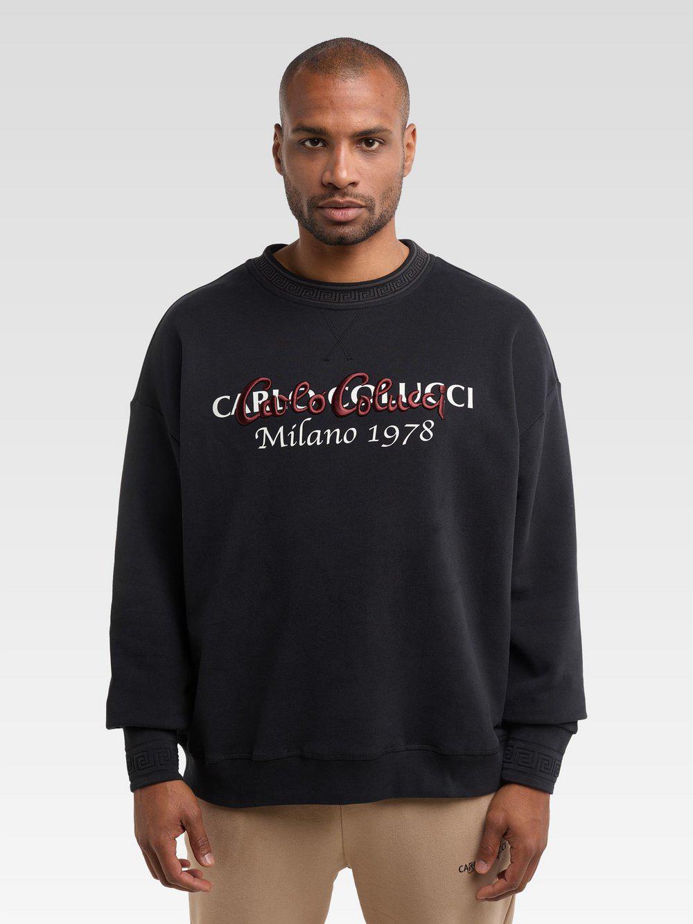 Carlo Colucci Sweatshirt Herren Baumwolle Rundhals gemustert, schwarz von Carlo Colucci