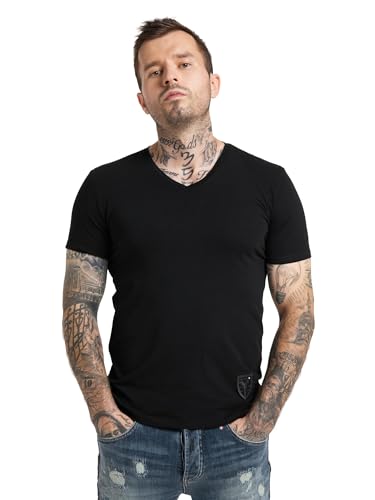 Carlo Colucci V-Neck T-Shirt mit aufwendiger Stickerei Schwarz XXL von Carlo Colucci