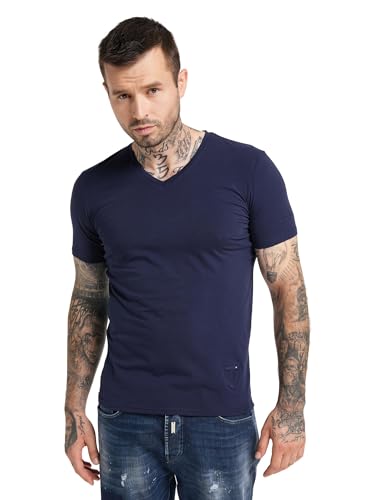 Carlo Colucci V-Neck T-Shirt mit aufwendiger Stickerei Navy L von Carlo Colucci