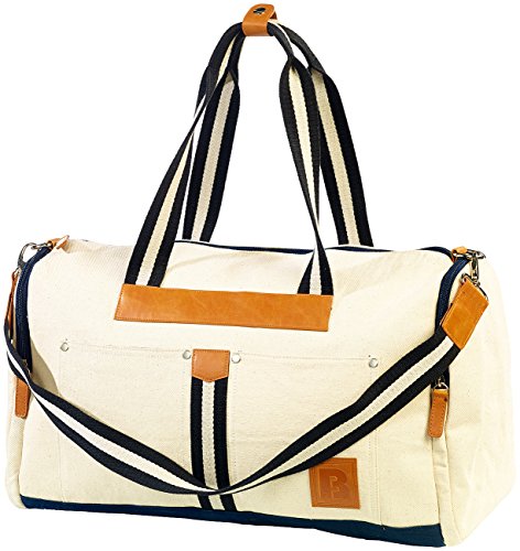 Carlo Milano Strand-Tasche: Canvas-Strandtasche/Freizeittasche, weiß (Strandtasche mit Reißverschluss, Unisex- Strandtasche, Sporttasche) von Carlo Milano