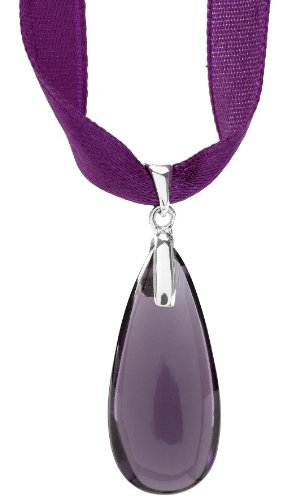 Carlo Monti Damen-Kette mit Anhänger lila rhodiniert, Satinband 42cm lang + 5cm Verlängerung, Anhänger Tropfen JCM1113-417 von Carlo Monti