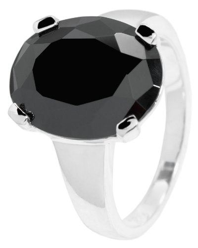 Carlo Monti Damen-Ring 925 Sterling Silber rhodiniert, Zirkonia schwarz oval in Krappenfassung Gr.54 JCM1050-111 von Carlo Monti