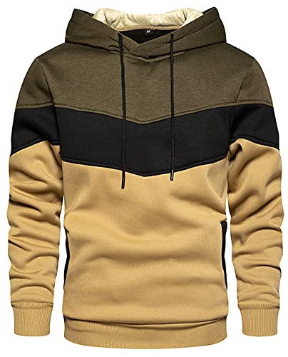 Hoodie Herren Kapuzenpullover Pullover Sweatshirt Langarm Farbblock Sweatjacke Casual Sport Outwear mit Tasche B-Grün M von Carlota