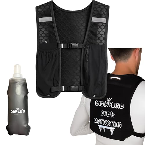 Größenverstellbare Laufweste mit 500ml Softflasche & Rückentasche– reflektierende Trinkweste / Laufrucksack für Herren & Damen– leichte Running Vest mit Handyfach– ideal fürs Joggen, Radfahren, Fit Größenverstellbare Laufweste mit 500ml Softflasche & Rückentasche– reflektierende Trinkweste / Laufrucksack für Herren & Damen– leichte Running Vest mit Handyfach– ideal fürs Joggen, Radfahren, Fit von Carlu's