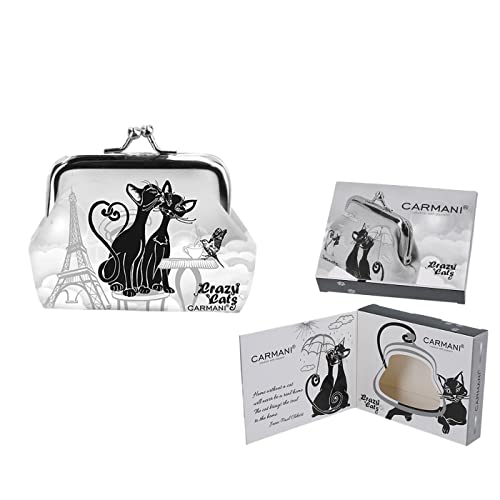 CARMANI - Kleine Damen Geldbörse mit Verschluss und Crazy Cats Muster von Carmani