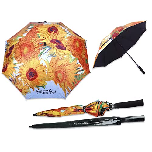Carmani - Regenschirm mit manuellem Öffnen und Schließen, langer Griff, gerader Stab, Regenschirm bedruckt mit Vincent van Gogh, Sonnenblumen von Carmani