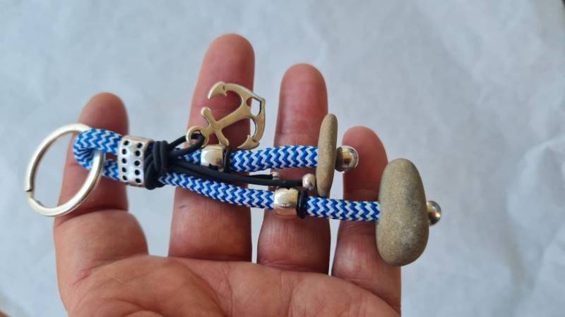 Maritimer Schlüsselanhänger Mit Anker, Blau Weiß von CarmenEndSteine