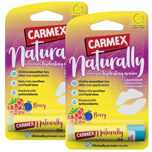Carmex Moisturising Lip Balm Feuchtigkeitsspendender und schützender Lippenbalsam für trockene und rissige Lippen mit Sonnenschutz (2 Stück, Beeren) von Carmex