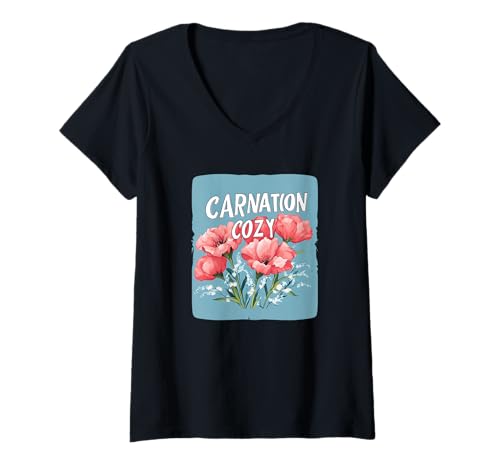 Damen Cooles Nelkenkostüm für Gartensaison und Pflanzenfans T-Shirt mit V-Ausschnitt von Carnation Flower Outfit