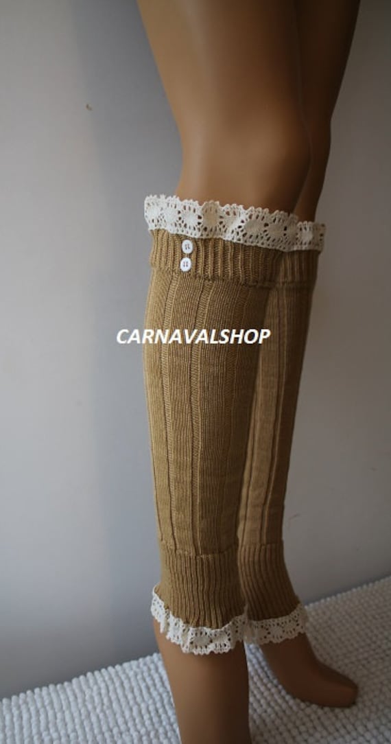 Senffarbene Strick-Stulpen Mit Spitze - Damen Stiefelsocken von CarnavalShop