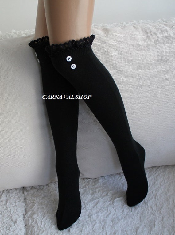 Schwarze Stiefelsocken Spitze Und Knopf Socken Frauen Beinwärmer Wintermode Geschenk Für Sie Mode-Accessoires von CarnavalShop