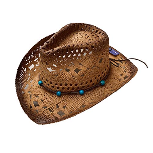 Cowboy-Hut mit Strohhalm, Panama, mit Westband, Unisex, Einheitsgröße für Herren und Damen für den Sommer, XH-9 Braun, One size von Carnavalife
