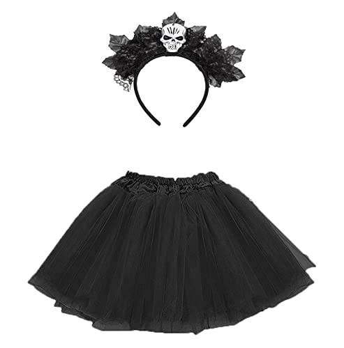 Tutu Rock für Damen, Haarband oder Hut im Halloween-Design, Kostüm, Geist Hexe Totenkopf (Modell C) von Carnavalife