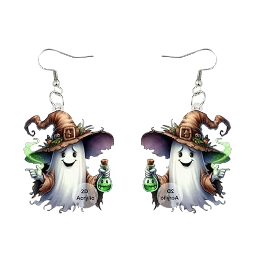 Carniee Acryl Kreative Horrible Halloween Geist mit Kürbis Ohrringe Spooky Hexenhut Baumeln Tropfen Ohrringe Schmuck Geschenke für Festival Dekorationen Für Frauen Geeignet Mehrfarbig A von Carniee