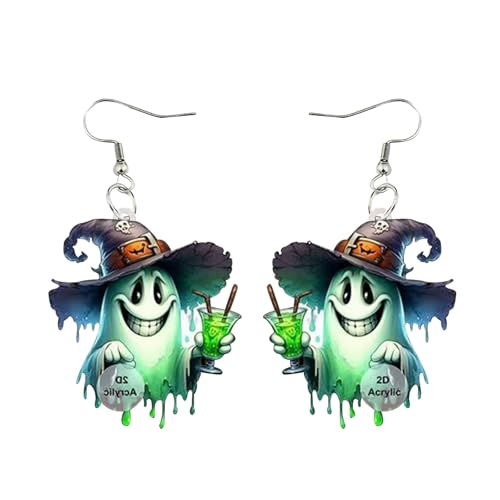Carniee Acryl Kreative Horrible Halloween Geist mit Kürbis Ohrringe Spooky Hexenhut Baumeln Tropfen Ohrringe Schmuck Geschenke für Festival Dekorationen Für Frauen Geeignet Mehrfarbig C von Carniee