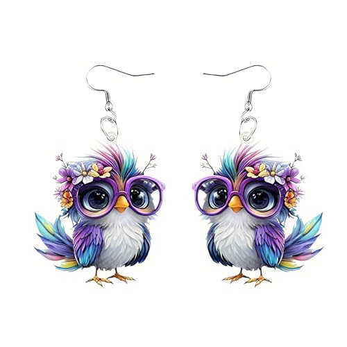 Carniee Cartoon-Eulen-Ohrringe Acryl Anime Blume Eule Ohrringe Vogel Tropfen Baumeln Modeschmuck für Frauen Charm GeschenkÄsthetisches Design Eulenliebhaber Mehrfarbig B von Carniee