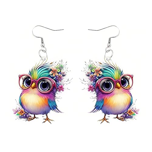 Carniee Cartoon-Eulen-Ohrringe Acryl Anime Blume Eule Ohrringe Vogel Tropfen Baumeln Modeschmuck für Frauen Charm GeschenkÄsthetisches Design Eulenliebhaber Mehrfarbig E von Carniee