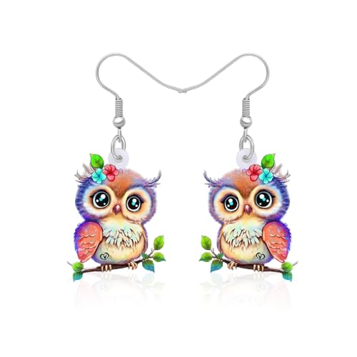 Carniee Cartoon-Eulen-Ohrringe Acryl Anime Blume Eule Ohrringe Vogel Tropfen Baumeln Modeschmuck für Frauen Charm GeschenkÄsthetisches Design Eulenliebhaber Mehrfarbig von Carniee