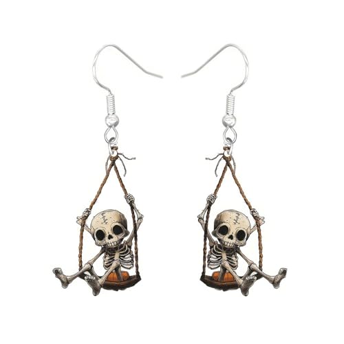 Carniee Halloween Ohrringe Schädel Spinnennetz Kürbis Geist Hängerohrringe Niedlicher Schmuck für Party Kostüm Cosplay Acryl Anhänger Halloween Schmuck Geschenke für Damen Mehrfarbig E von Carniee