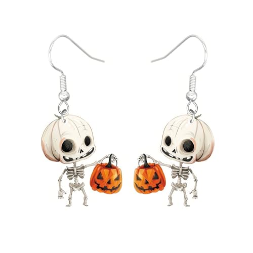 Carniee Halloween Ohrringe Schädel Spinnennetz Kürbis Geist Hängerohrringe Niedlicher Schmuck für Party Kostüm Cosplay Acryl Anhänger Halloween Schmuck Geschenke für Damen Mehrfarbig H von Carniee