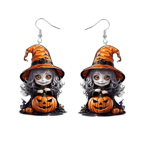 Carniee Kreative Horrible Halloween Geist mit Kürbis Ohrringe Spooky Hexenhut Baumeln Tropfen Ohrringe Schmuck Geschenke für Light Acryl Festival Dekorationen Für Frauen Geeignet Mehrfarbig B von Carniee