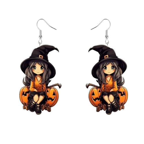 Carniee Kreative Horrible Halloween Geist mit Kürbis Ohrringe Spooky Hexenhut Baumeln Tropfen Ohrringe Schmuck Geschenke für Light Acryl Festival Dekorationen Für Frauen Geeignet Mehrfarbig C von Carniee
