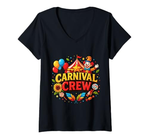 Damen Lustige Karneval Crew Zirkus Party Mitarbeiter Kostüm Druck Geschenke T-Shirt mit V-Ausschnitt Damen Lustige Karneval Crew Zirkus Party Mitarbeiter Kostüm Druck Geschenke T-Shirt mit V-Ausschnitt von Carnival Circus Crew Funny Carnival Circus Gifts