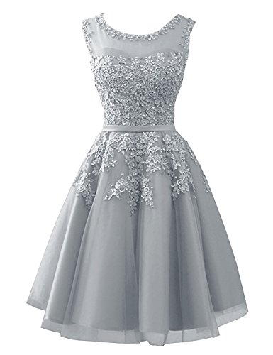 Carnivalprom Damen Abendkleider Mit Applikationen Elegant Ballkleid Brautjungfernkleider Kurz Partykleid(Silber,50) von Carnivalprom