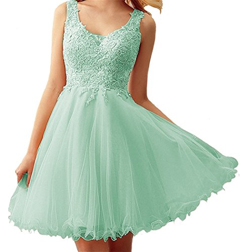 Carnivalprom Damen Brautjunfer Kleid Kurz Abschlussball Partykleid Abendkleider V-Ausschnitt Cocktailkleid(Minze,50) von Carnivalprom