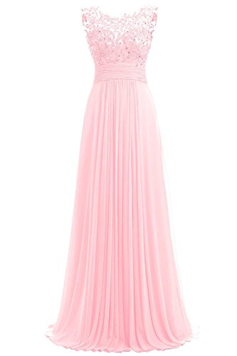 Carnivalprom Damen Chiffon Abendkleider Lange Elegant HochzeitsKleid Spitze Cocktailkleider(Rosa,34) von Carnivalprom