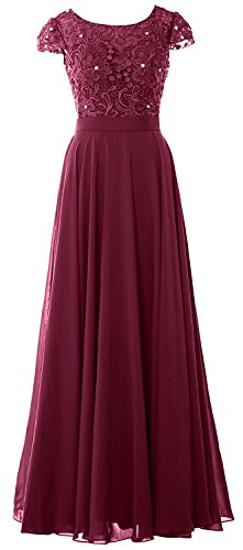 Carnivalprom Damen Elegant Chiffon Applikation Rundkragen Lang Abendkleider Partykleider Festkleider Tanzenkleider(Weinrot,52) von Carnivalprom