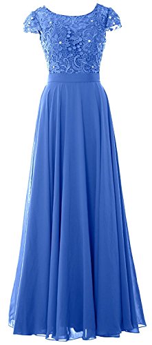 Carnivalprom Damen Elegant Chiffon Applikation Rundkragen Lang Abendkleider Partykleider Festkleider Tanzenkleider(blau,38) von Carnivalprom
