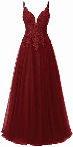 Carnivalprom Damen Spitze Abendkleider Für Hochzeit Elegant Brautkleid Spaghetti-Träger Ballkleider(WR,34) von Carnivalprom