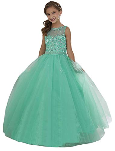 Carnivalprom Mädchen Blumenmädchen Kleider Bodenlanges Erste Kommunikation Kleider Perlstickerei Brautjungfern Kleid Prinzessin(Grün,11-12 Jahre) von Carnivalprom