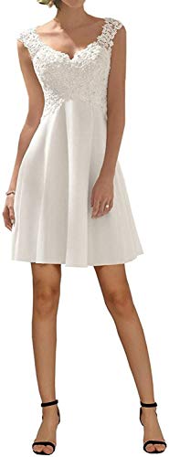 Damen V-Ausschnitt Hochzeitskleid Brautkleider A Line Elegant Appliques Abschlusskleid Brautjungfer Hochzeit(Elfenbein 01,48) von Carnivalprom