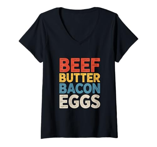 Damen Rindfleisch Butter Speck Eier Fleischfresser Nahrung Diät T-Shirt mit V-Ausschnitt Damen Rindfleisch Butter Speck Eier Fleischfresser Nahrung Diät T-Shirt mit V-Ausschnitt von Carnivore Meat Eating Food Diet