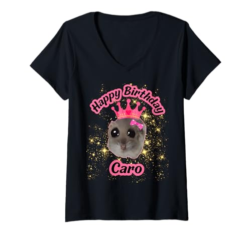 Damen Happy Birthday Caro Cute Hamster Black Meme Geschenkidee T-Shirt mit V-Ausschnitt von Caro Happy Birthday Cute Hamster Black Meme